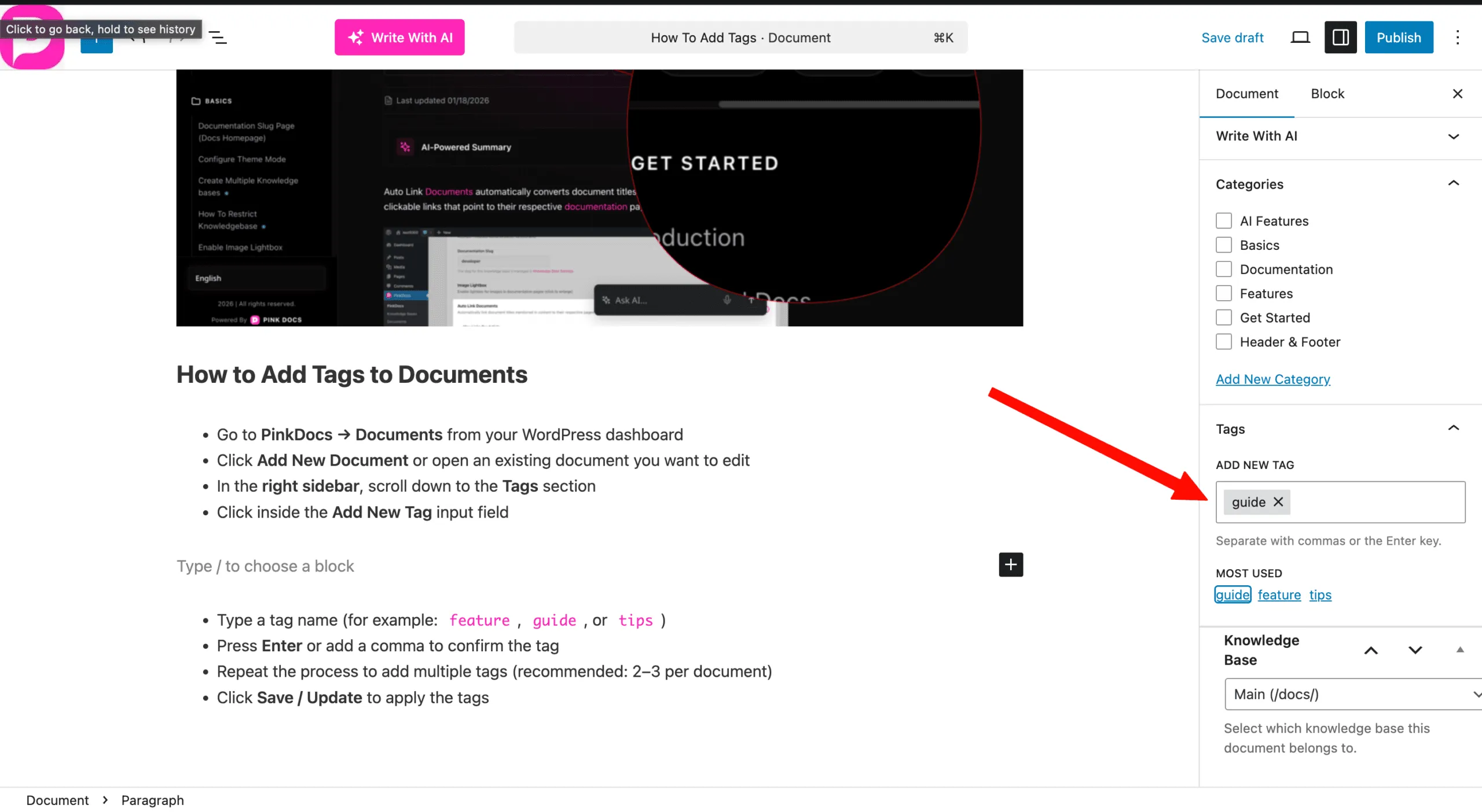 Added document tags with filtering