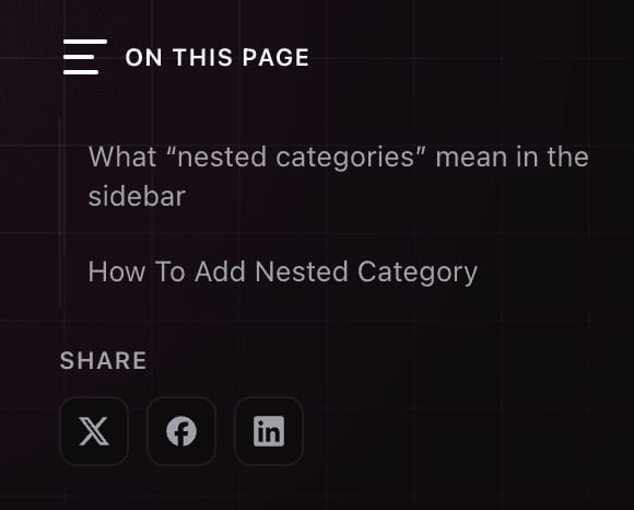 Added Share buttons to the Table of Contents